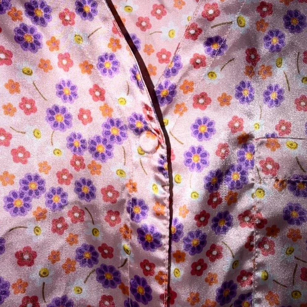 Vintage Vanity Fair Satin Floral Pajama Shirt Y2K Coquette Sleepwear Vintage